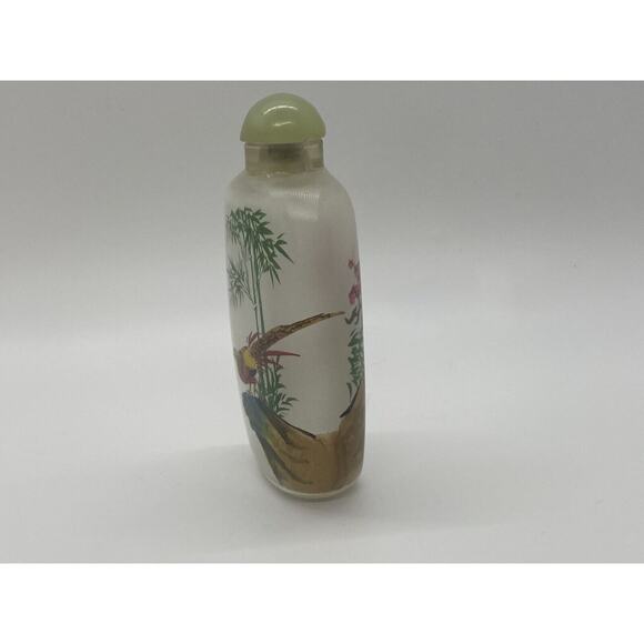 Antique Chinese Reverse Art Bottle | Inside Painted Glass Birds Cherry Blossoms - Picture 9 of 12
